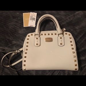 White with gold stud Michael Kors purse